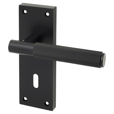 Altro Remi Knurled Lock Door Handle - Keyhole - 155 x 55mm - Matt Black