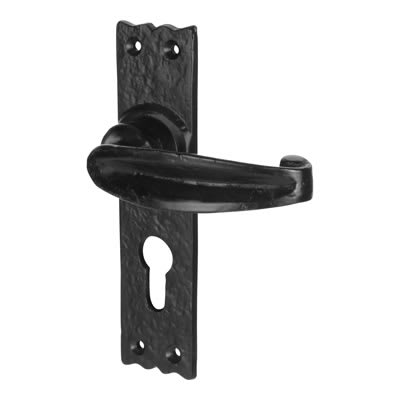 Olde Forge Tudor Lock Door Handle - Euro - 152 x 38mm - Antique Black Iron