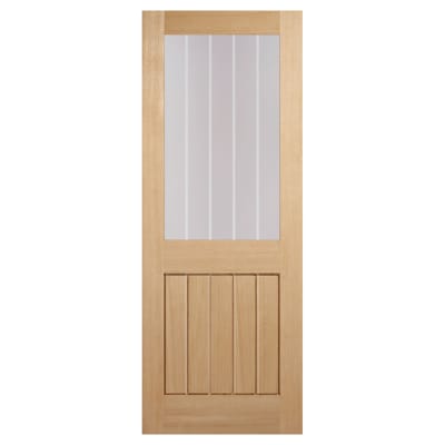 LPD Mexicano Half Light Clear with Frosted Lines Unfinished Solid Internal Door - 1981 x 686mm - Oak