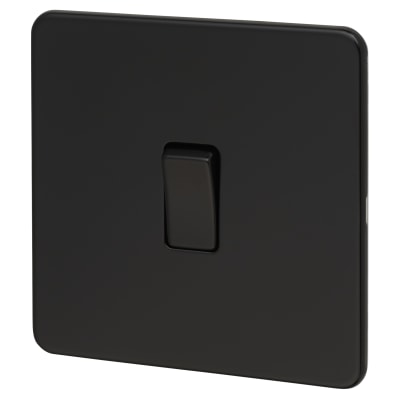 Knightsbridge 10AX 1 Gang Intermediate Screwless Flat Plate Light Switch - Matt Black