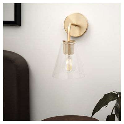 Altro Noord Knurled Indoor Wall Light - Satin Brass Fittings and Hooded Clear Glass Shade