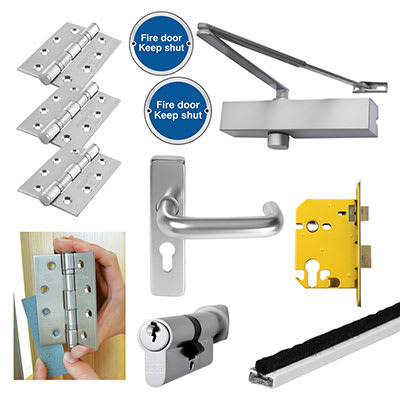 Medium Duty Euro Lock Door Handle on Backplate Fire Door Kit - Power Size 2-4 - Aluminium