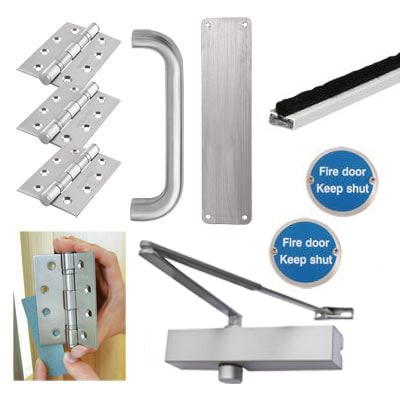 Medium Duty Pull Door Handle Fire Door Kit - Power Size 2-4 - Push/Pull Mounting - Stainless Steel
