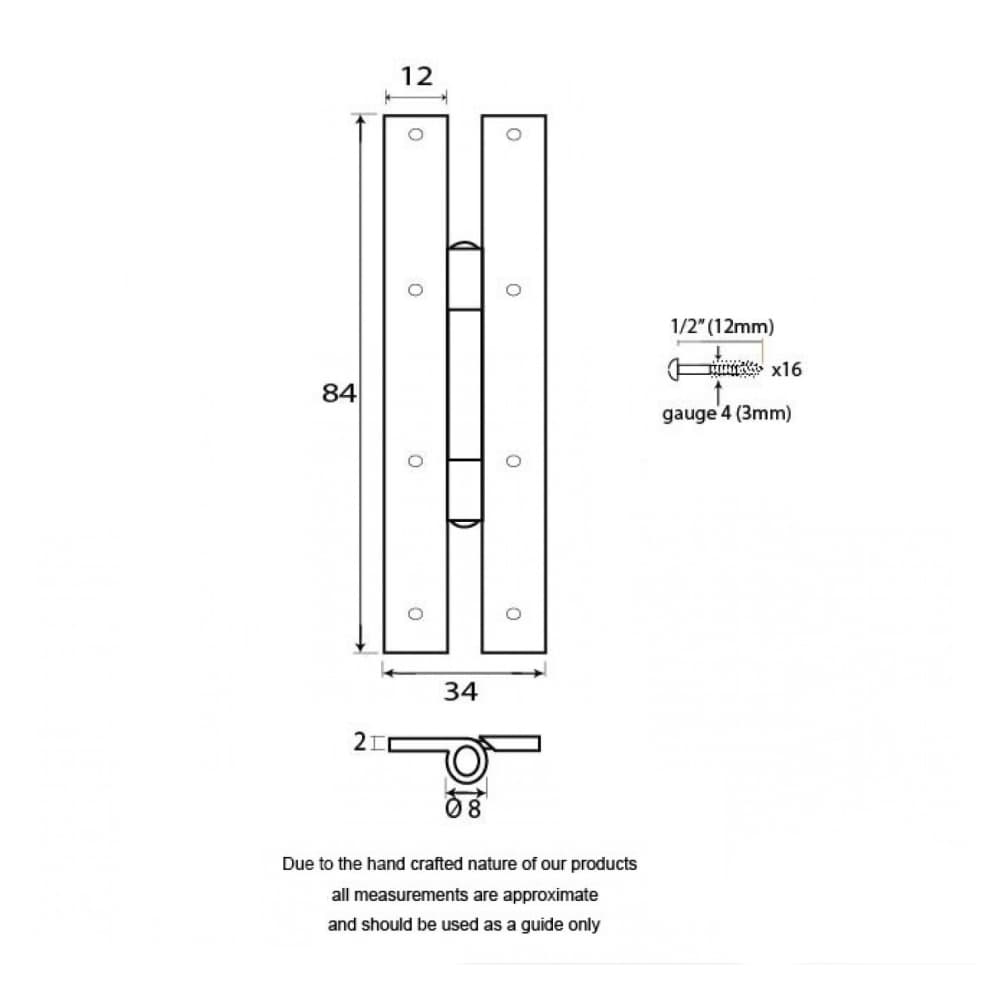 Olde Forge H Door Hinge - 84 x 34 x 2mm - Pewter - Pair