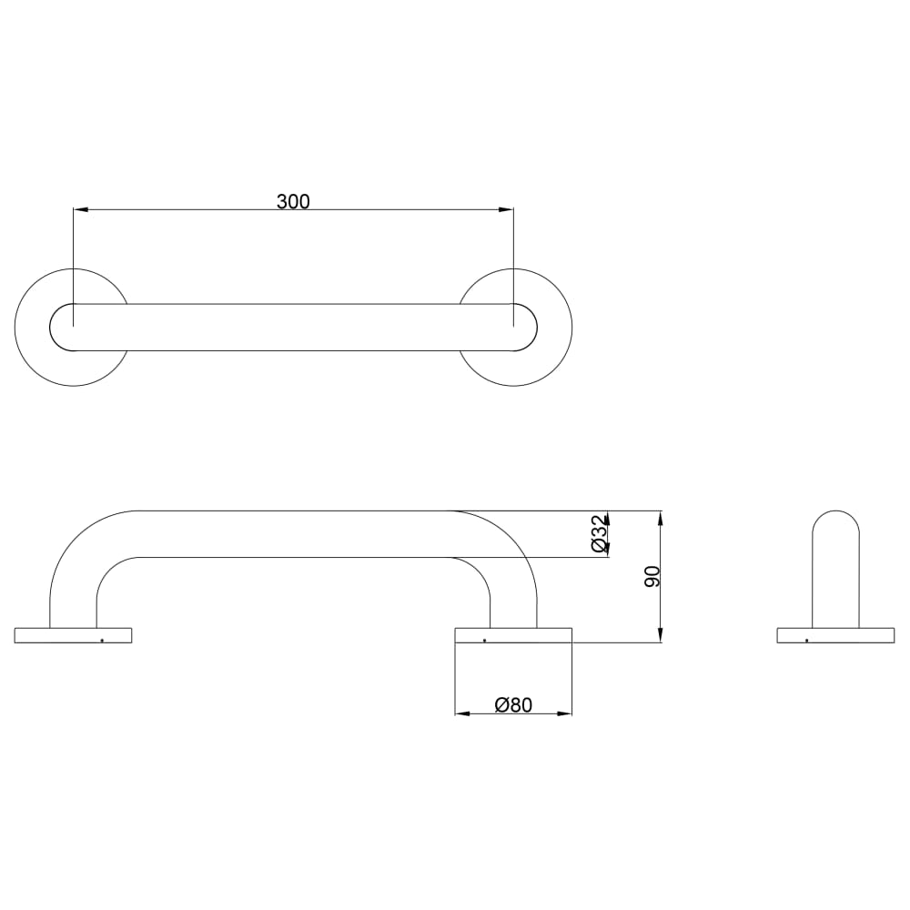 Nymas 32mm Stainless Steel Grab Rail - 300mm Length - Satin Stainless Steel