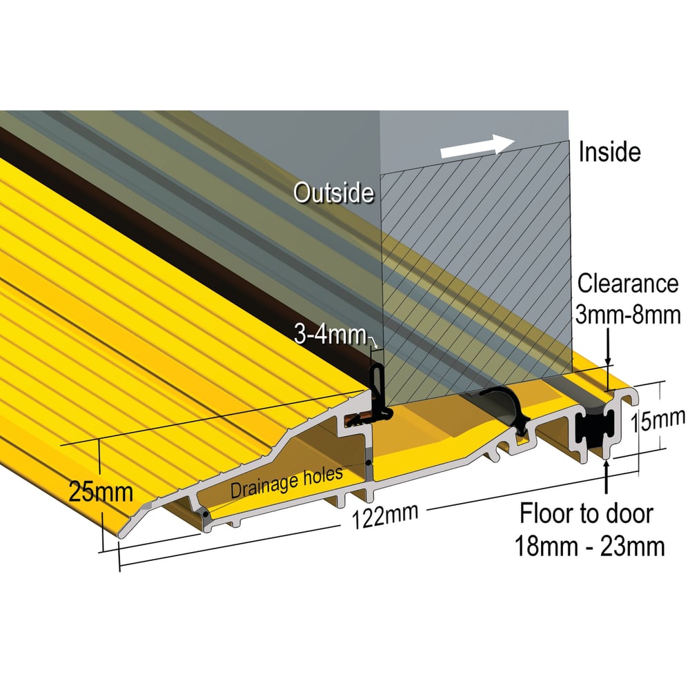 Stormguard Proline Inward Threshold - 1000mm Length - Inward Opening Doors - Gold Anodised