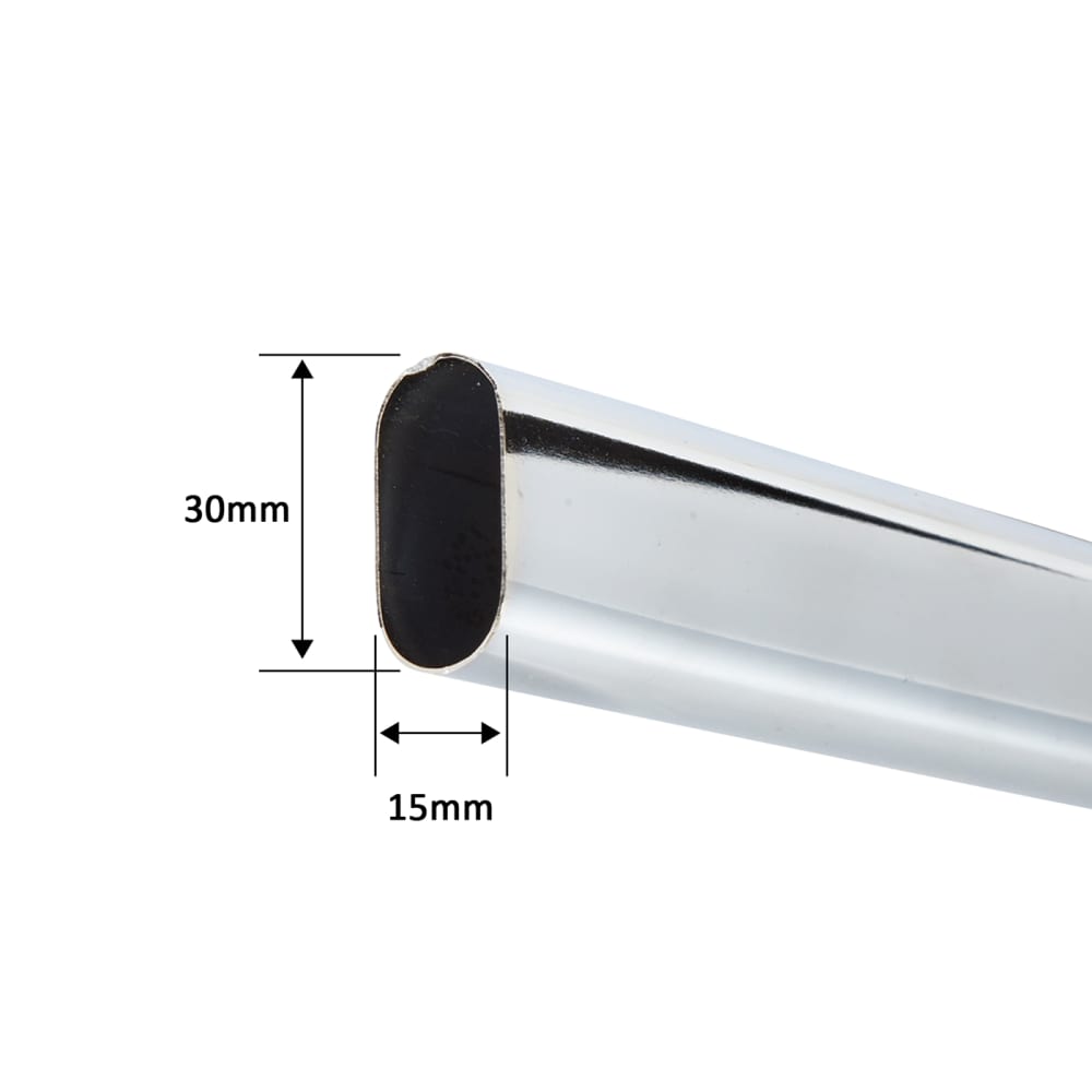 Rothley 30 x 15mm Oval Steel Hanging Rail Tube - 3000mm Length - Polished Chrome 