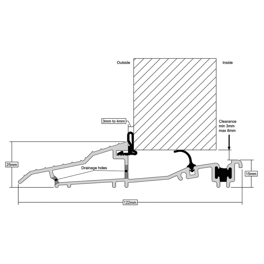 Stormguard Proline Inward Threshold - 1000mm Length - Inward Opening Doors - Mill Silver