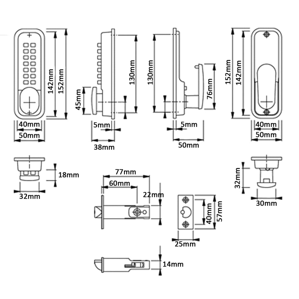 Arrone AR195 Fire Rated Mechanical Code Lock - Holdback Option - Satin Chrome 