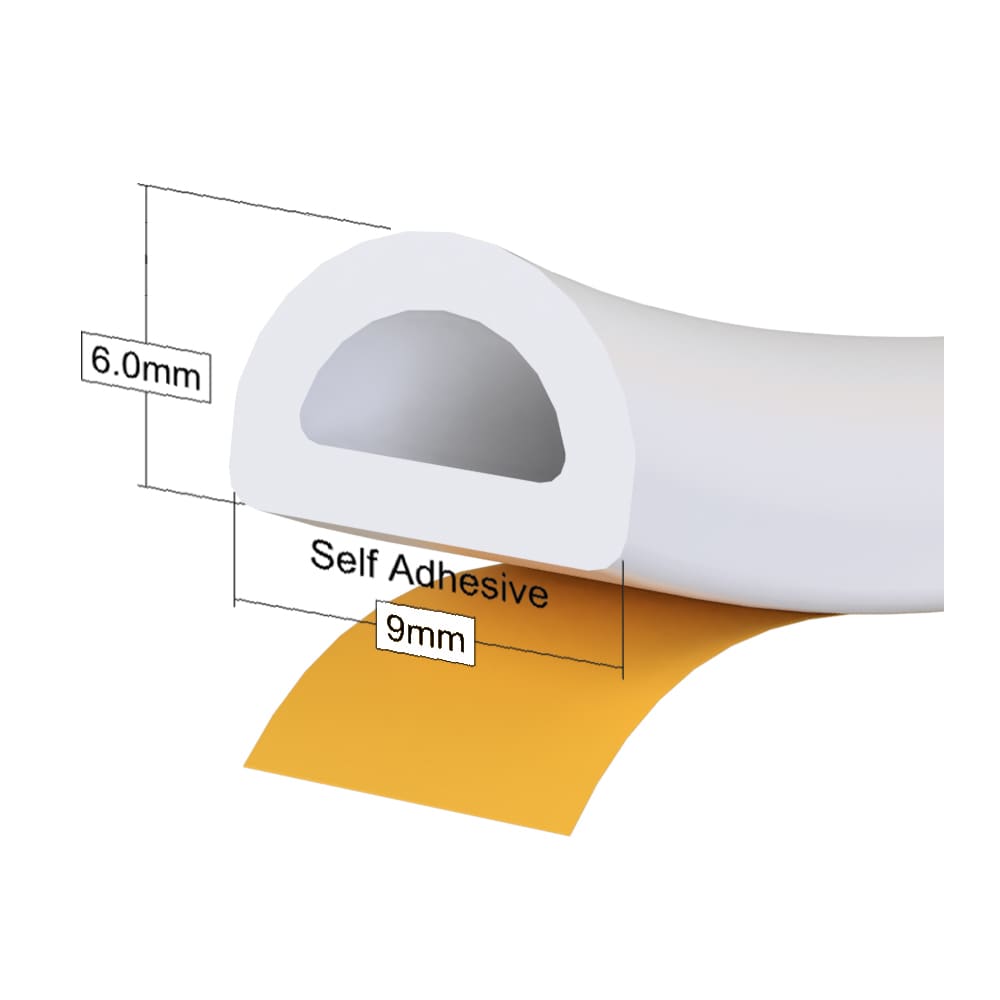 Stormguard Self-Adhesive EPDM 'D' Seal - 5m Length - White