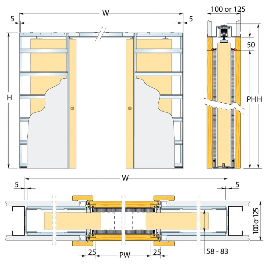 ECLISSE Double Pocket Door Kit - 100mm Finished Wall Thickness - 826 x 2040mm Door Size
