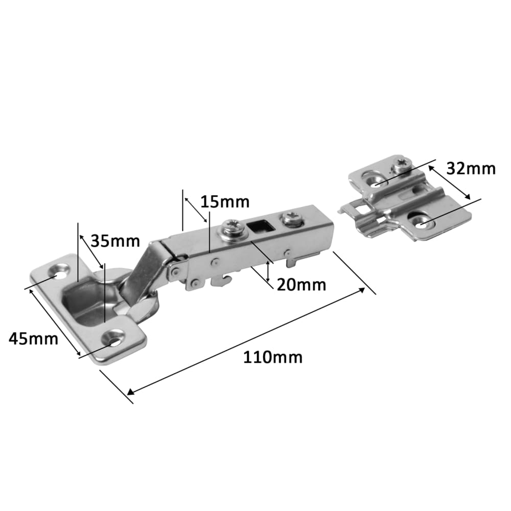Klug Clip-On Soft Close Cabinet Hinge - 105° - Overlay - Zinc Plated - Pair