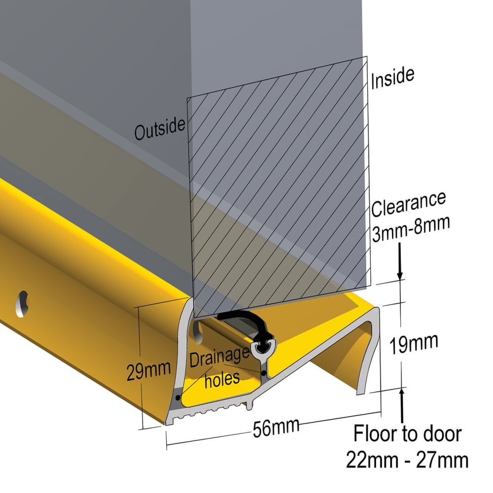 Stormguard Lowline Threshold - 1000mm Length - Inward Opening Doors - Black