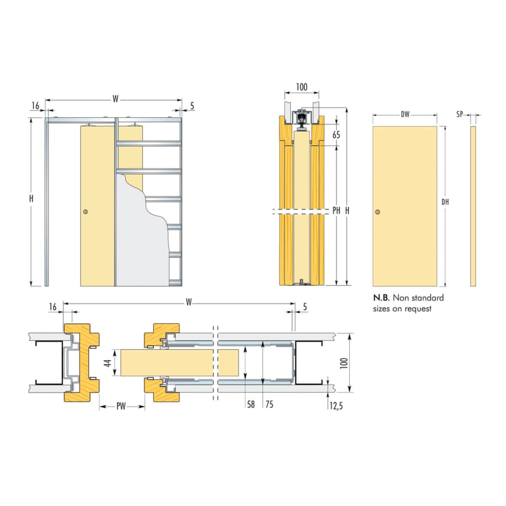 ECLISSE Single Fire Pocket Door Kit - FD30 - 100mm Finished Wall Thickness - 1026 x 2040mm Door Size