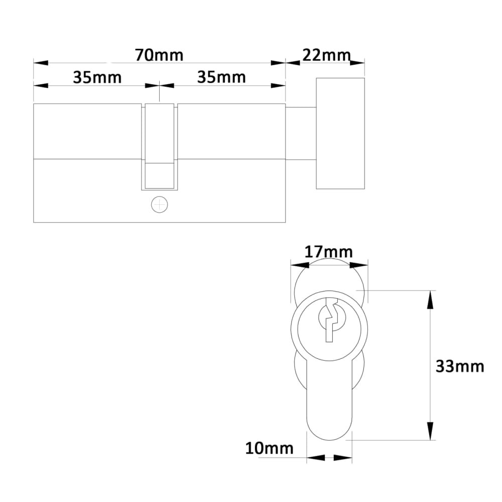 Touchpoint 5 Pin 70mm Euro Thumbturn Cylinder - 35mm Turn + 35mm - Pol Nickel - Keyed to Differ