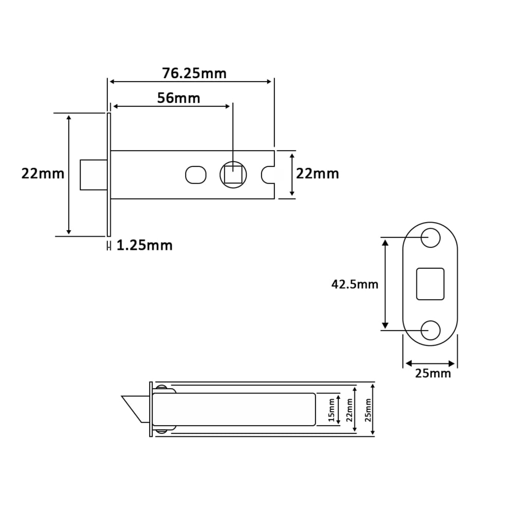 Touchpoint Contract Bolt Through Tubular Latch - 76mm Case - 56mm Backset - Radius - Polished Nickel 