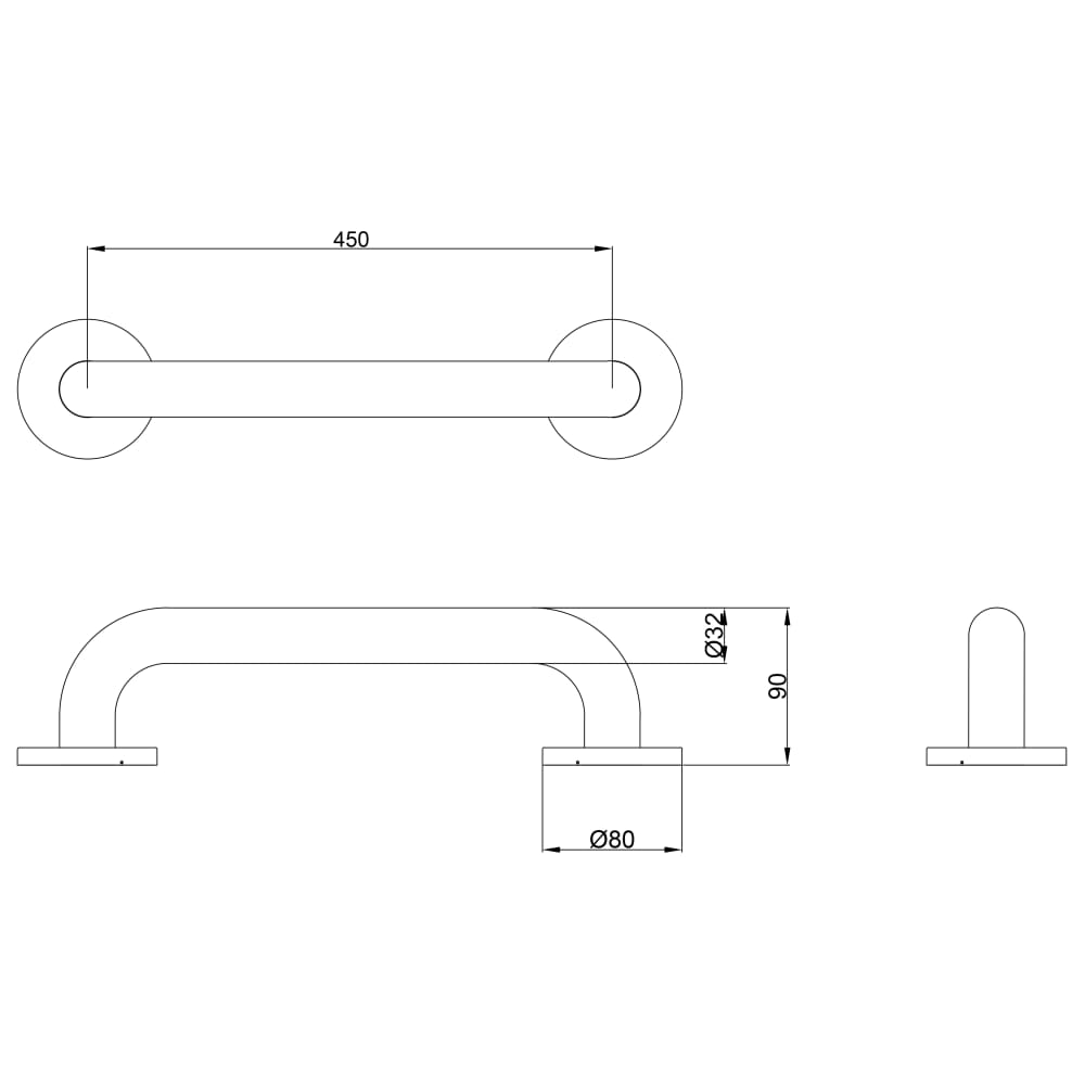 Nymas 32mm Stainless Steel Grab Rail - 450mm Length - Satin Stainless Steel