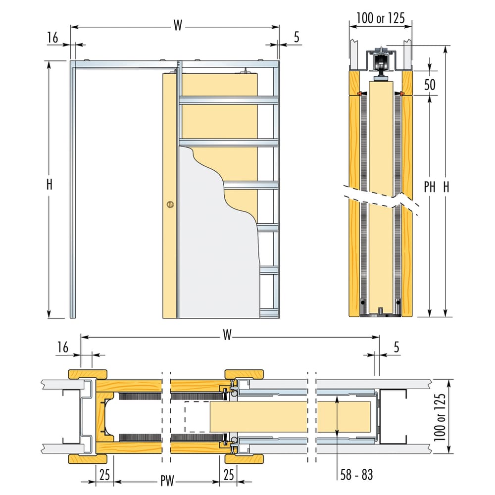 ECLISSE 8mm Glass Single Pocket Door Kit - 125mm Finished Wall Thickness - 762 x 1981mm Door Size