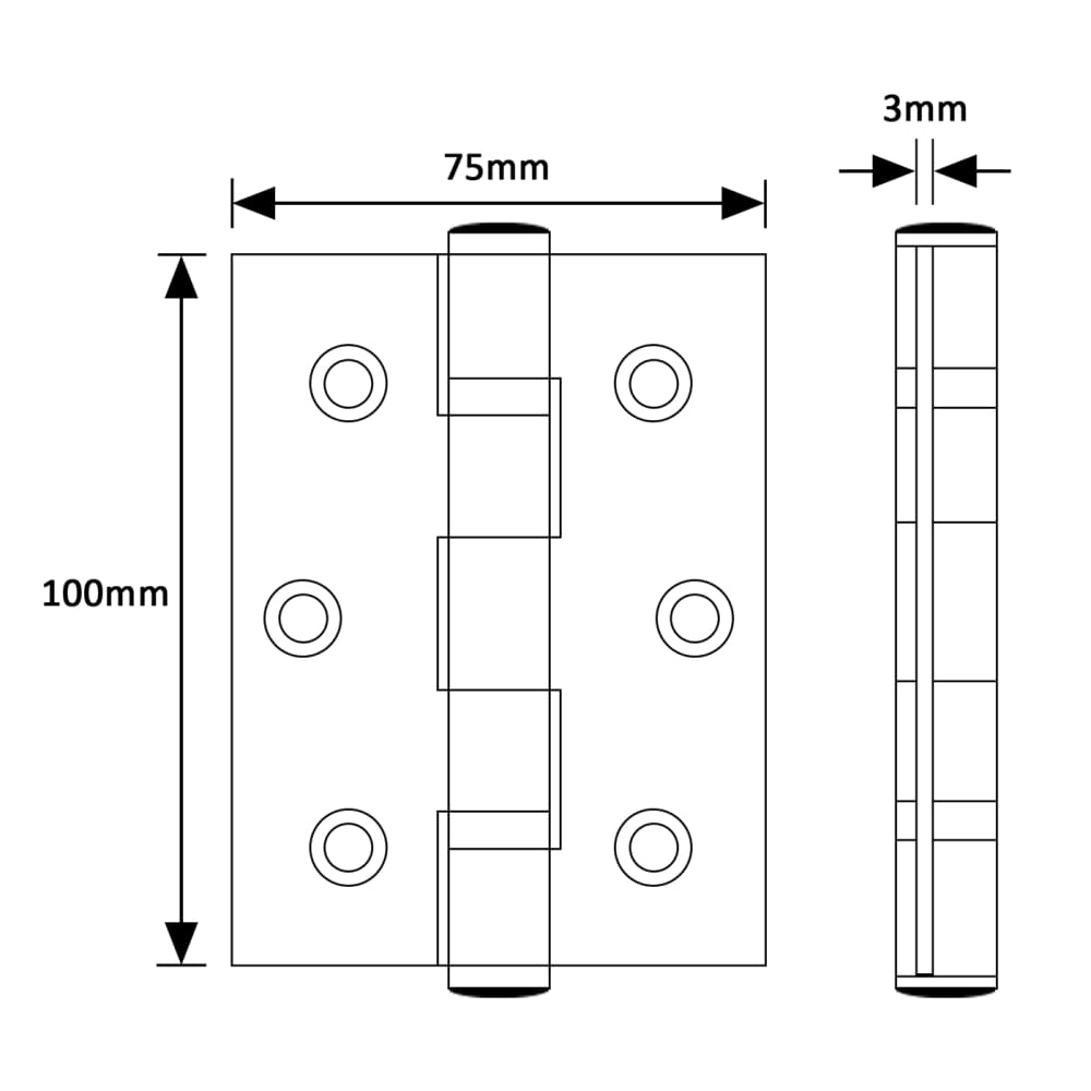 Altro Twin Ball Bearing Grade 13 Butt Fire Door Hinge - 100 x 75 x 3mm - 201 Sat Stainless - Pair