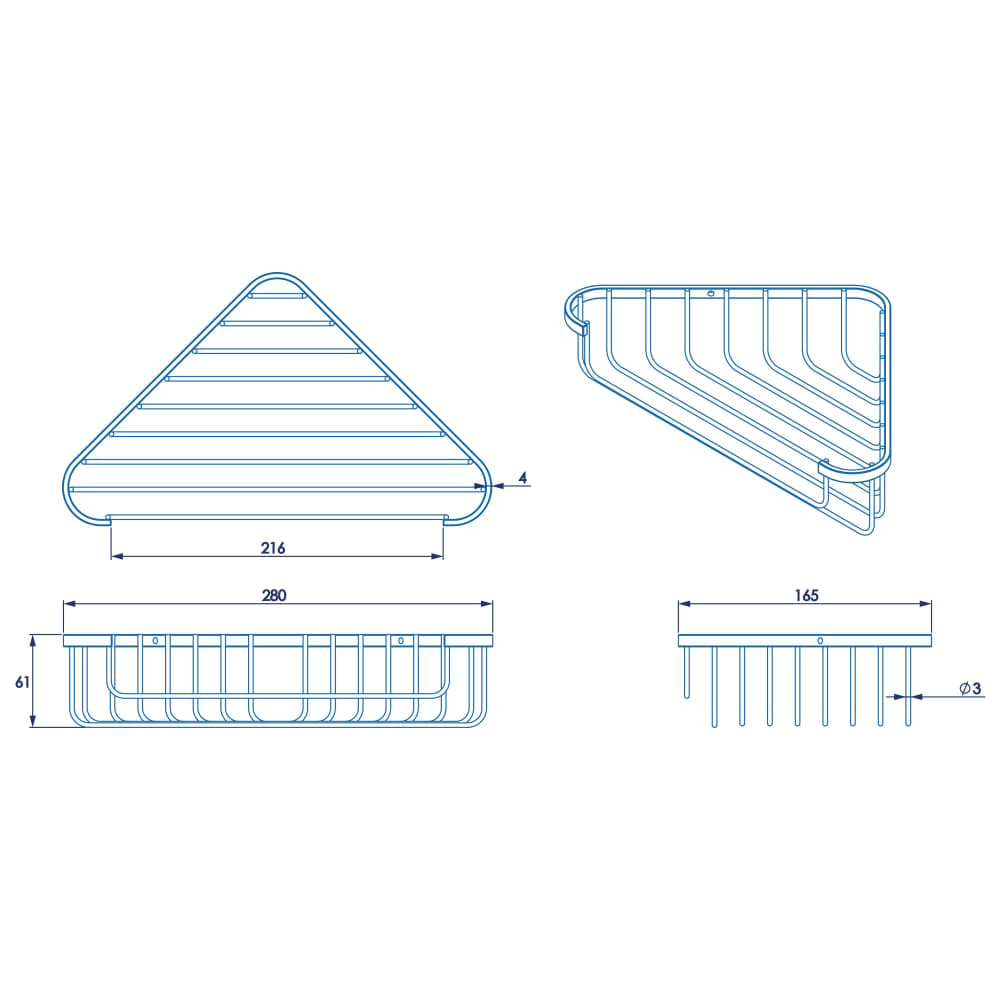 Croydex Wirework Medium Corner Shower Soap Dish Basket - 60 x 280 x 165mm - Mild Steel
