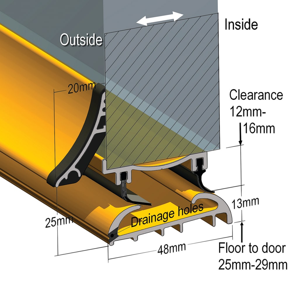 Stormguard Trimline 25 3-Part Threshold - 914mm Length - Inward/Outward Opening Doors - Mill Silver
