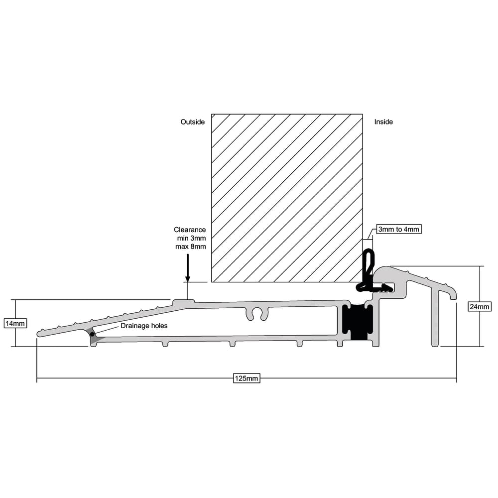 Stormguard Proline AM5EX Outward Threshold - 1000mm Length - Outward Opening Doors - Mill Silver