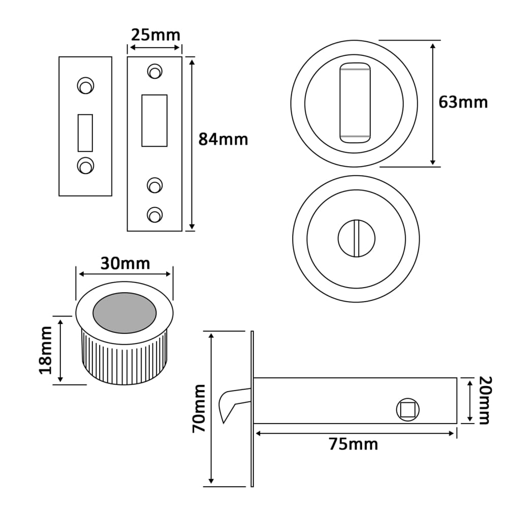 Klug Round Flush Privacy Set with Bolt - Satin Nickel