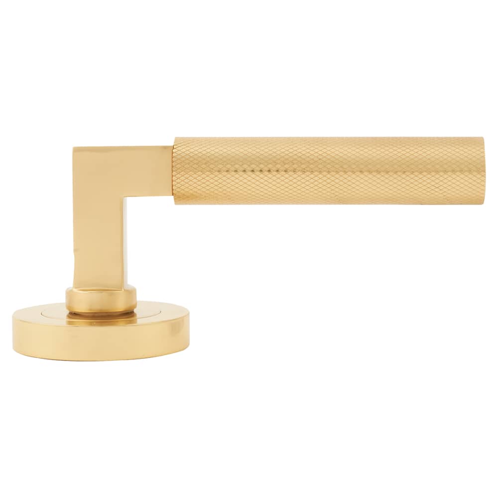 Hampstead Solid Brass Knurled Lever Door Handle on Rose Polished