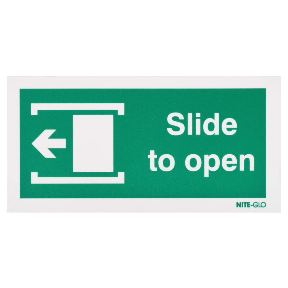 Nite-Glo Slide to Open Left Sign - 100 x 200mm - Rigid Plastic