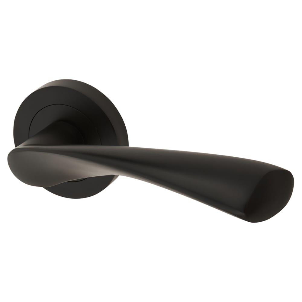 Touchpoint Ariel Door Handle on Rose - Matt Black 