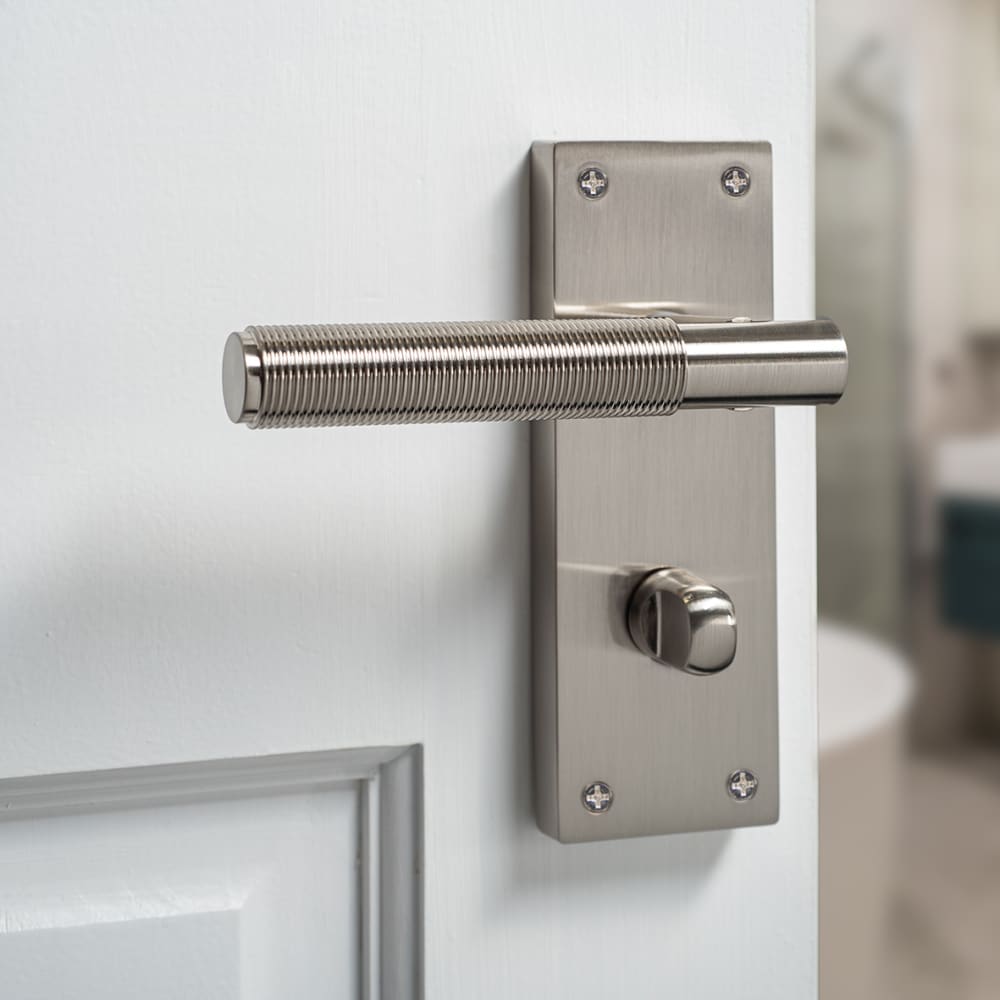 Altro Lily Reeded Bathroom Door Handle - 155 x 55mm - Satin Nickel