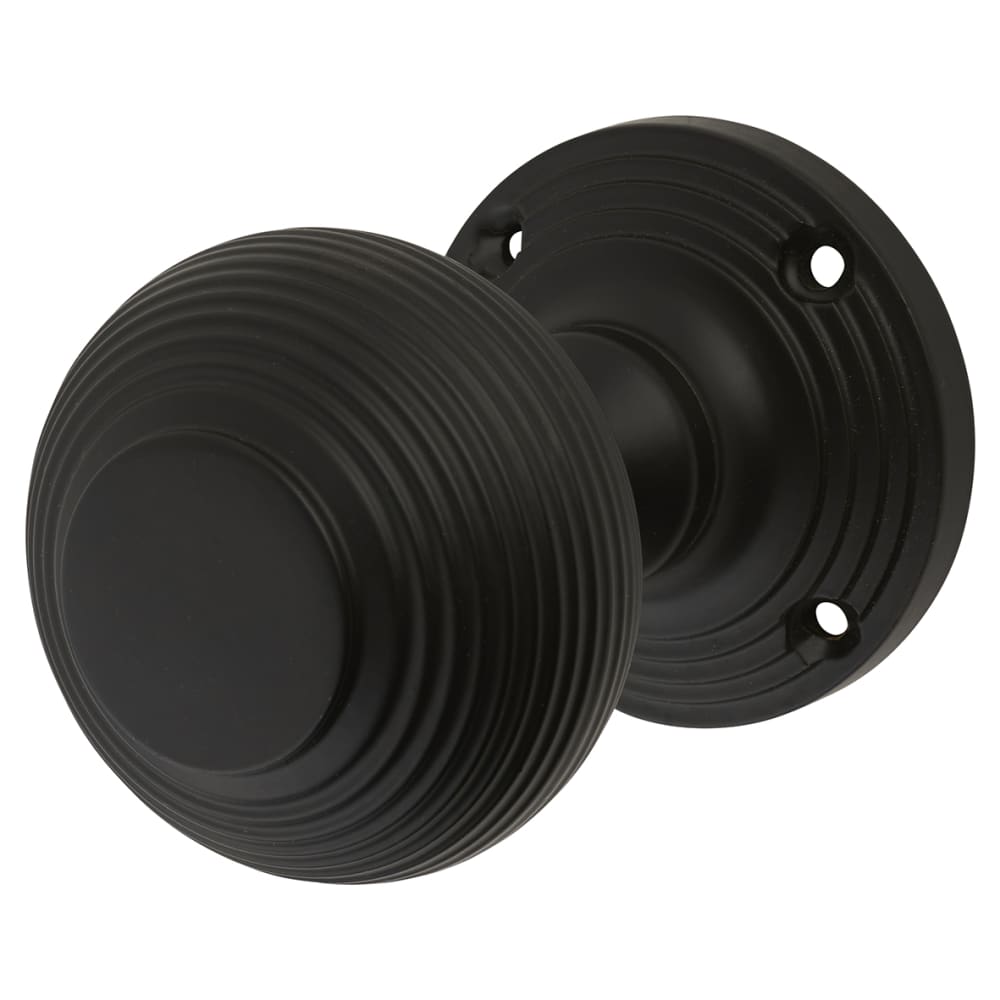Touchpoint Reeded Beehive Mortice Door Knob - 60mm Rose Diameter - Matt Black 