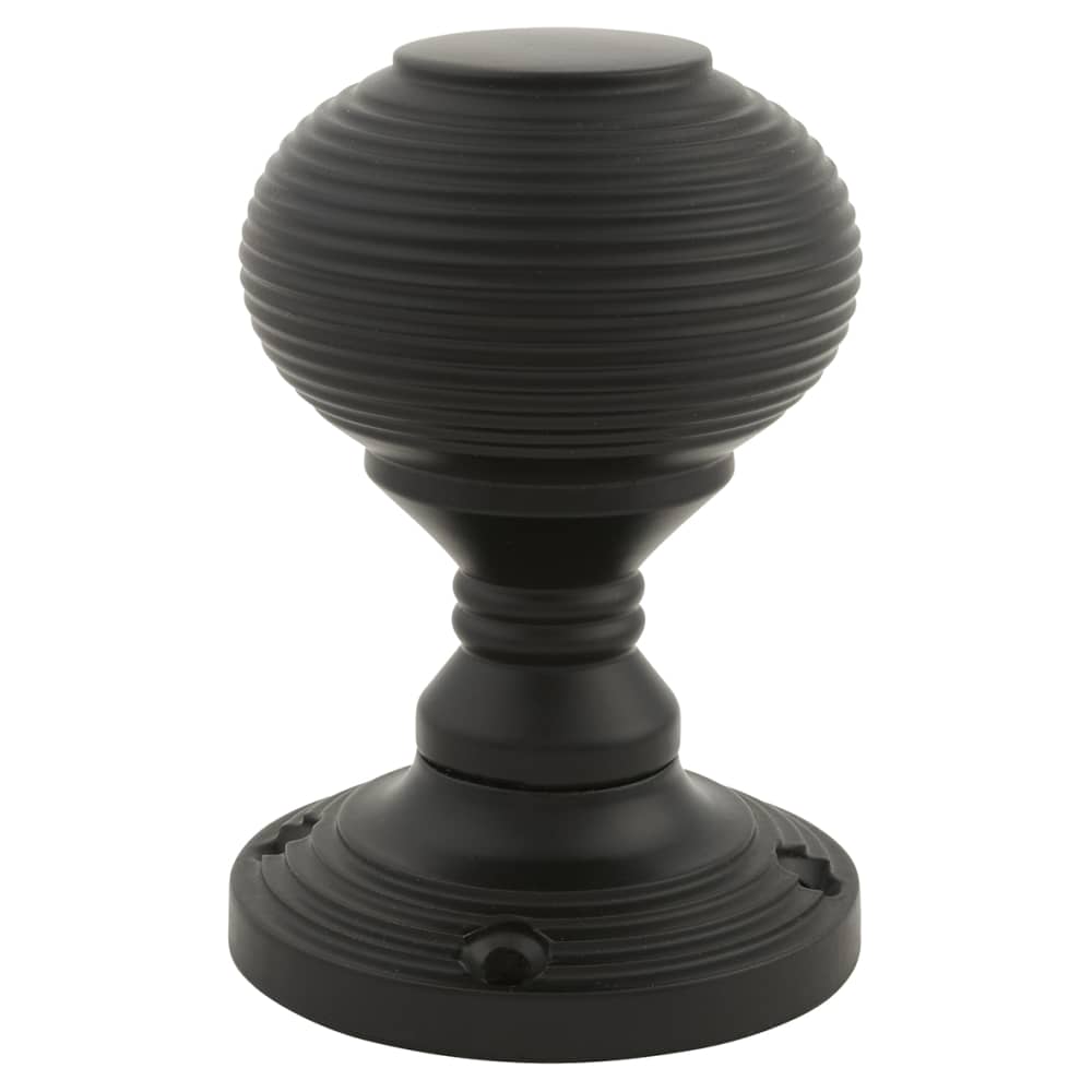 Touchpoint Reeded Beehive Mortice Door Knob - 60mm Rose Diameter - Matt Black 
