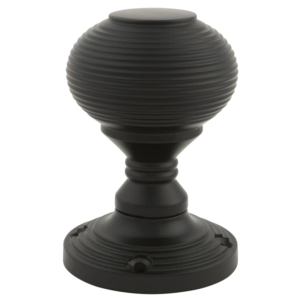 Touchpoint Reeded Beehive Mortice Door Knob - 60mm Rose Diameter - Matt Black 