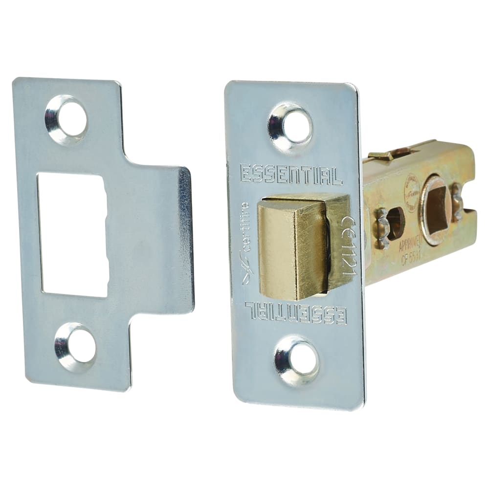 Touchpoint Tubular Latch Pack - 76mm Case - 57mm Backset - 2 x Plain Steel Hinges - Bright Zinc