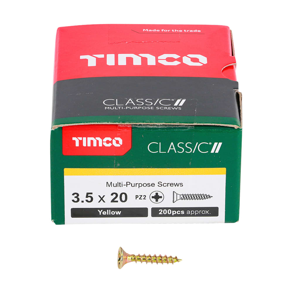 TIMCO Classic Pozi Countersunk Wood Screws - 3.5 x 20mm - Yellow Zinc - Pack of 200