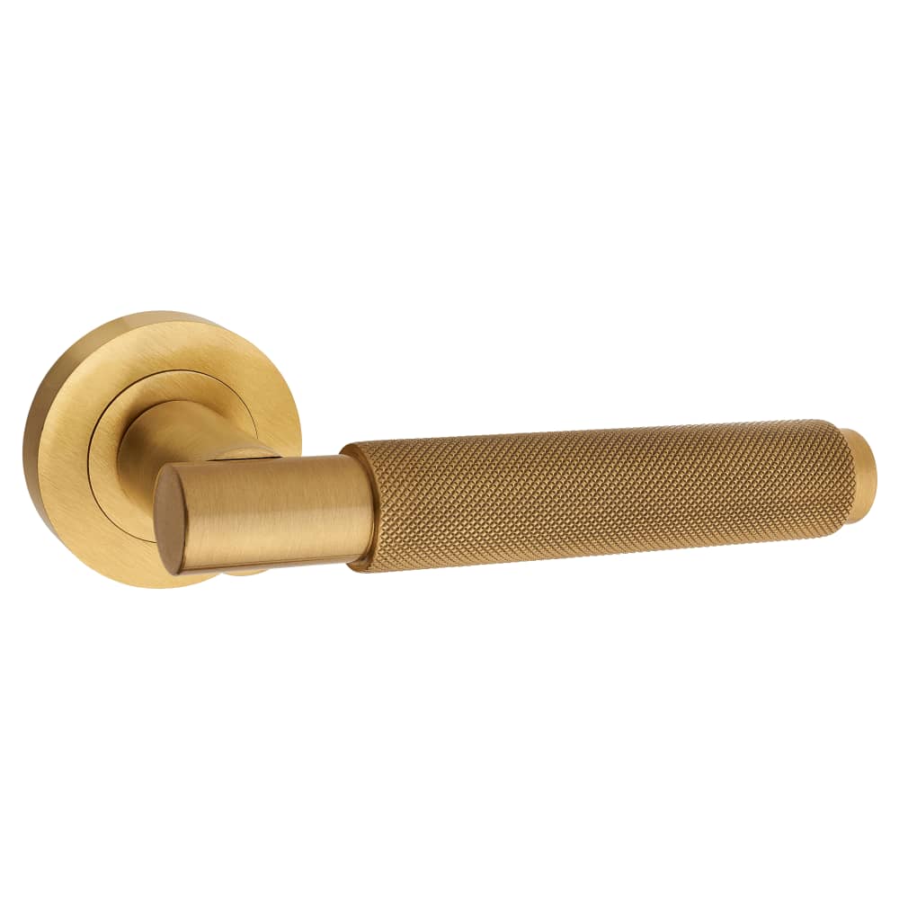 Carlisle Brass Manital Intona Door Handles On Round Rose, Satin Brass -  IN5SB (sold in pairs) from Door Handle Company