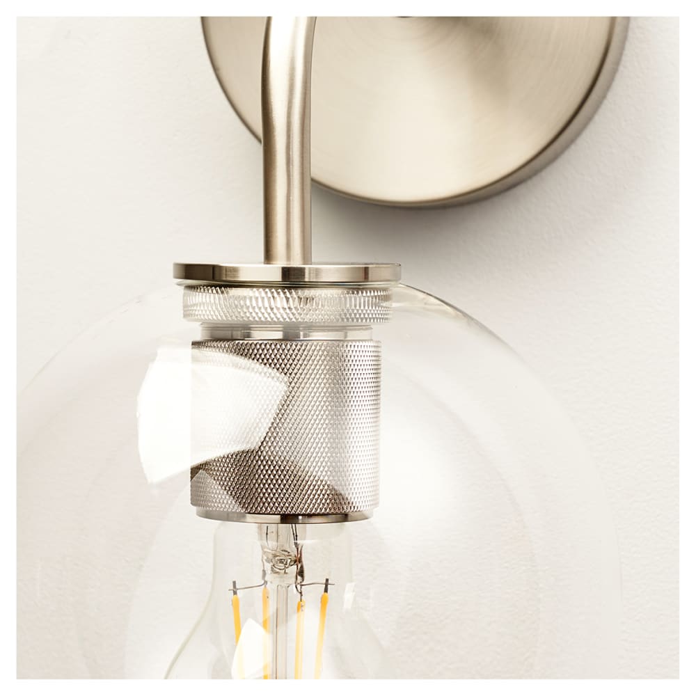 Altro Noord Knurled Indoor Wall Light - Satin Nickel Fittings and Domed Clear Glass Shade 