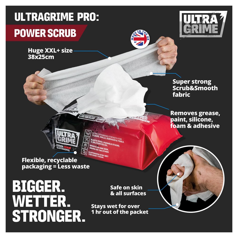 UltraGrime Pro XXL+ Power Scrub Cloth Wipes - Pack of 80