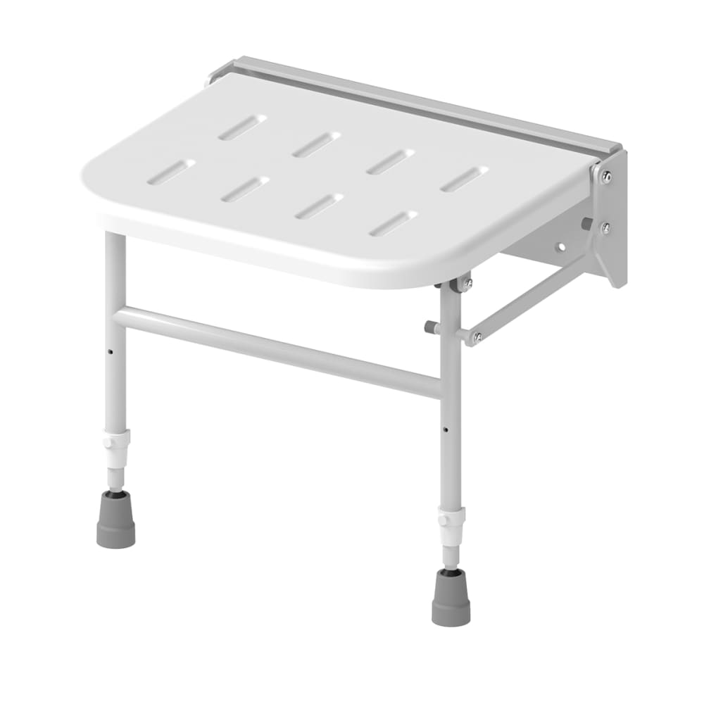 Fitzroy of London Folding Wall Mounted Shower Seat With Legs - 410-610 x 464 x 409mm - White