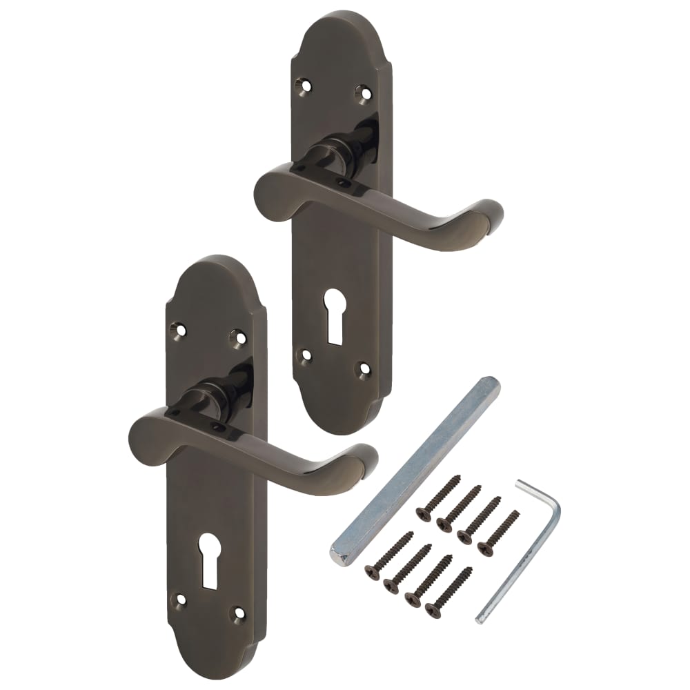 Touchpoint Victorian Summer Lock Door Handle - Keyhole - 168 x 40mm - Black Nickel