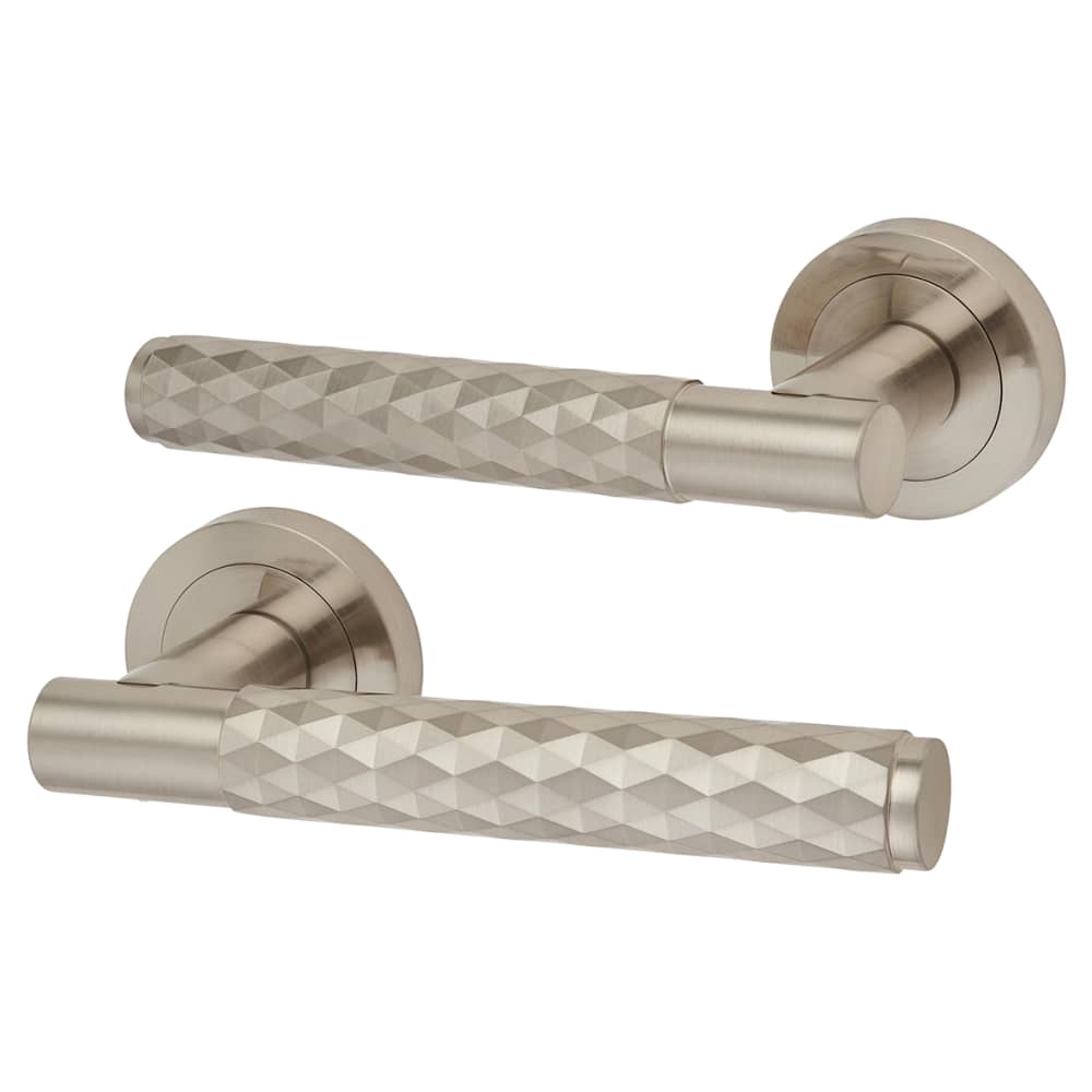 Altro Luna Diamond Door Handle on Rose - Satin Nickel