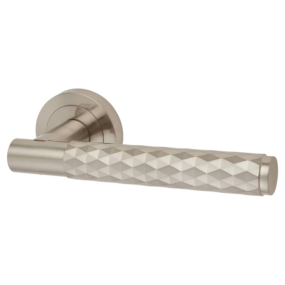 Altro Luna Diamond Door Handle on Rose - Satin Nickel