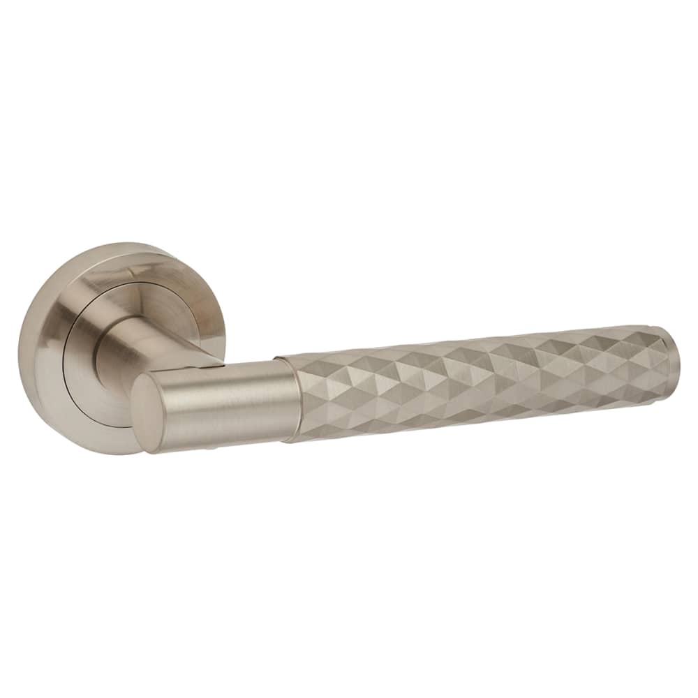 Altro Luna Diamond Door Handle on Rose - Satin Nickel