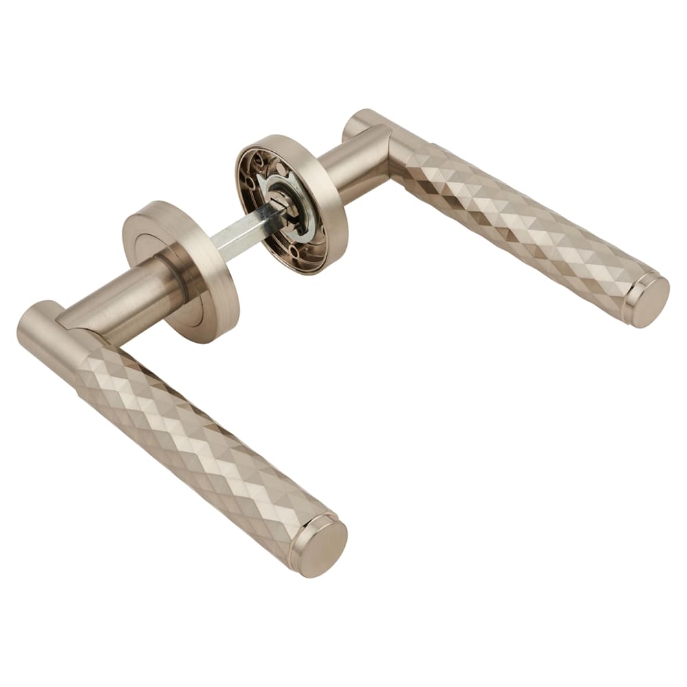Altro Luna Diamond Door Handle on Rose - Satin Nickel