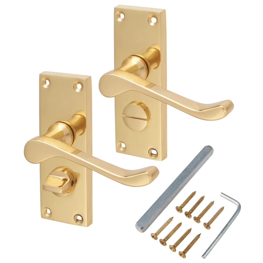 Touchpoint Victorian Scroll Privacy Door Handle - Short Plate - 118 x 42mm - Polished Brass