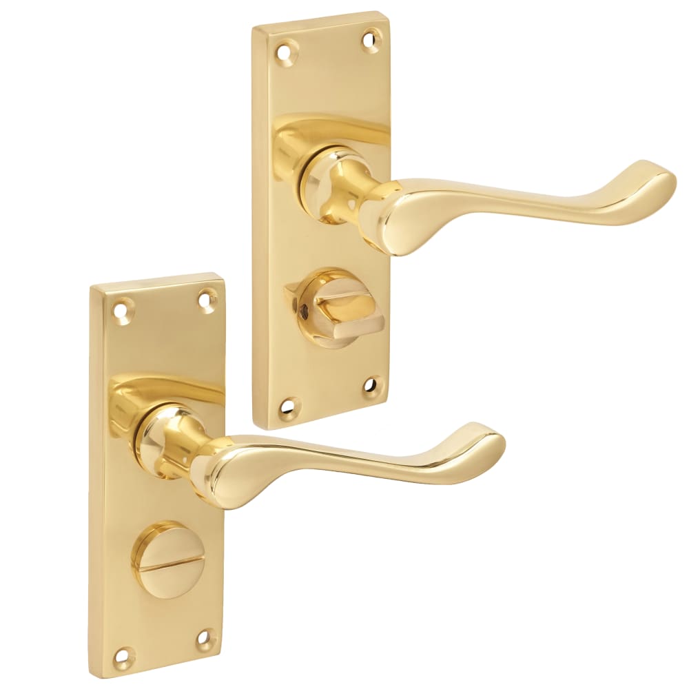 Touchpoint Victorian Scroll Privacy Door Handle - Short Plate - 118 x 42mm - Polished Brass
