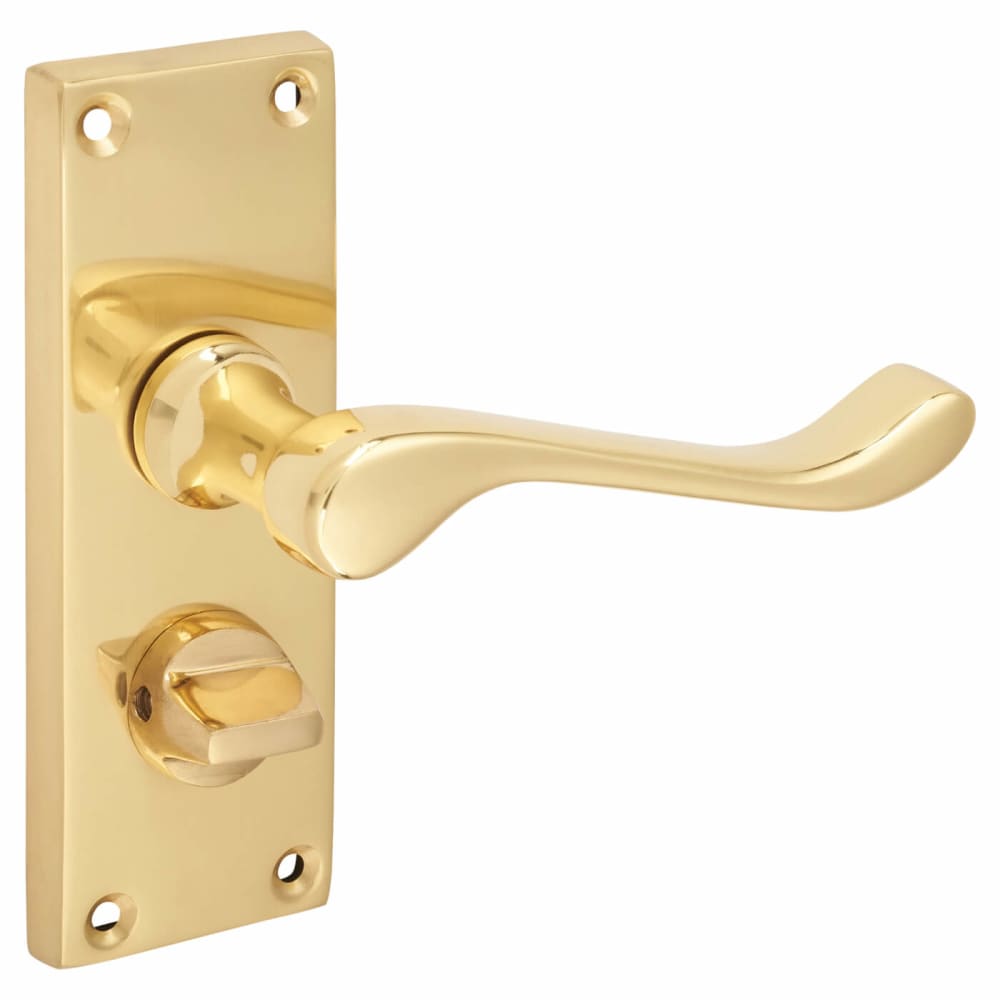 Touchpoint Victorian Scroll Privacy Door Handle - Short Plate - 118 x 42mm - Polished Brass