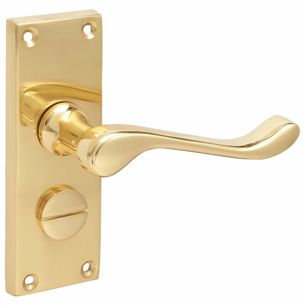 Touchpoint Victorian Scroll Privacy Door Handle - Short Plate - 118 x 42mm - Polished Brass