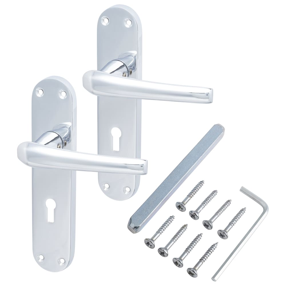 Hampstead Naples Lock Door Handle - Keyhole - 182 x 40mm - Polished Chrome